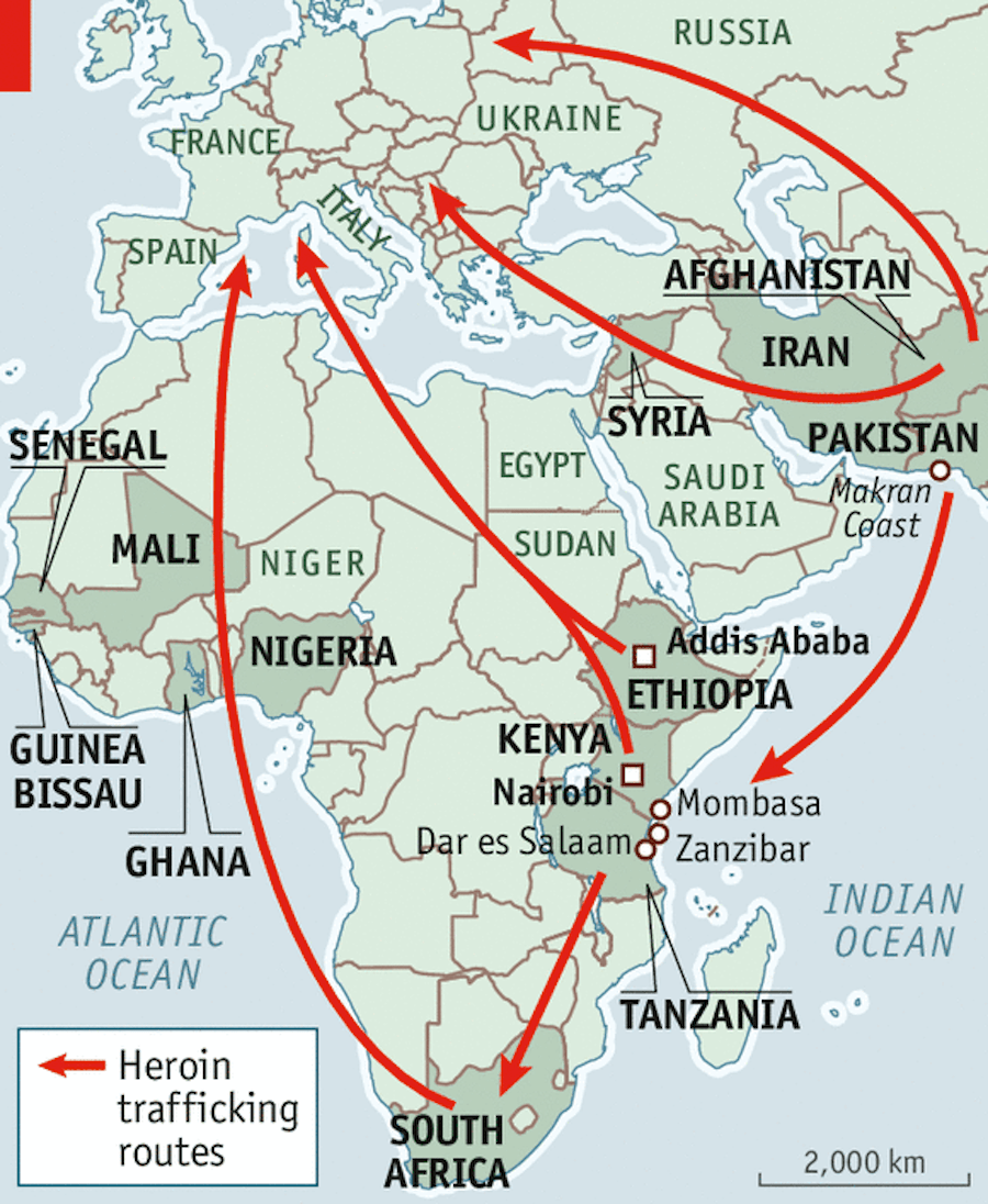 heroin trafficking routes africa